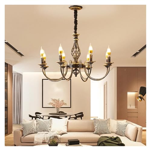 Lustre fer forgé style européen 8 lumières pour salon et salle à manger