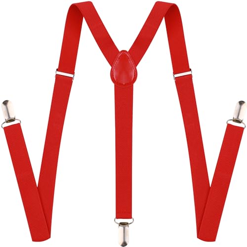 IZUS Men Women Y-Shaped-Back Suspenders W/Metal Clips 1 Inch Wide Elastic Suspender Adjust for Teens Wedding Holiday Party