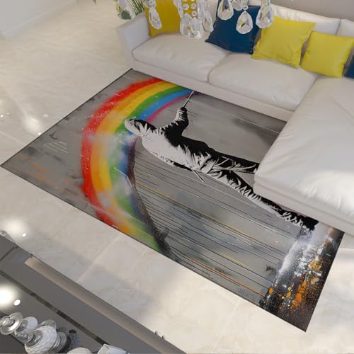 Tapis de sol lavable graffiti rainbow 140x200cm moquette douce poil bas - 2