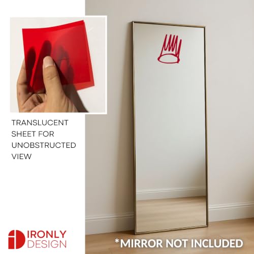 Image of Sticker for Glass & Mirrors | Minimal Vinyl Decal for Bedroom Bathroom & Cafe | Self-Adhesive Quote Aesthetic Mirror Sticker | No Mirror Included (Crown, Medium, Transparent Red)