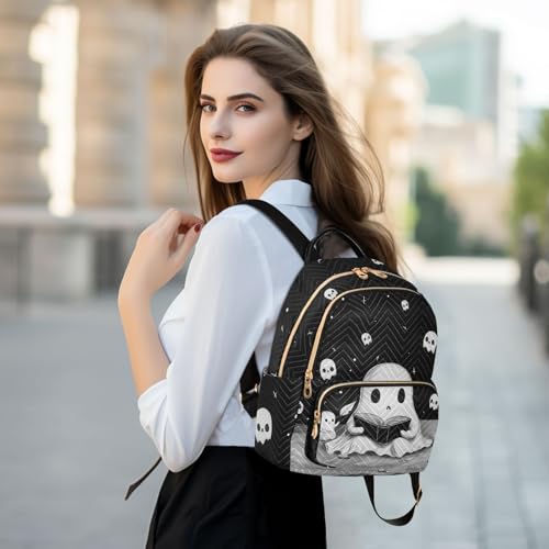 Image of Cute Ghost Quilted Backpack Purse for Women Fashion Small Backpack M | Shoulder Bag Travel Casual Daypack