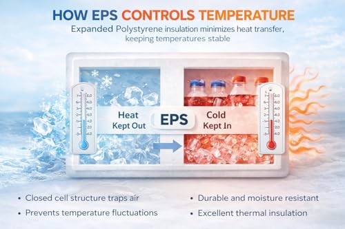 Image of Thermocol EPS Insulated Cold Storage Container 50 litres | 10mm Thick Lightweight Thermal Packaging for Food, Ice Cream, Medicines & Transport