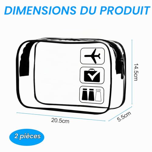 Elsrantor 2 Pièces Trousse de Toilette, Kit Voyage Avion, Transparent, Étanche, Pochette Voyage pour Cosmétiques, Sac de Toilette pour Hommes, Femmes, Enfants – vue 2