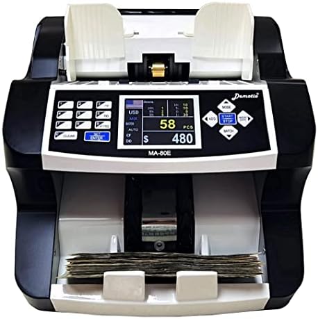 Demotio Mixed Denomination Money Counter Machine USD Value Counter MA-80E with External Display, Most Updated Bank-Grade Counterfeit Detection for US Dollars