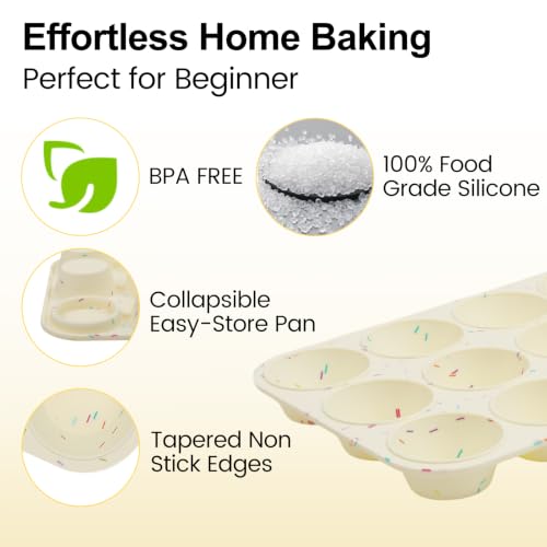 Image of Silicone Muffin Pan for Baking, Cupcake Egg Bites Silicone Mold 12 Cup Regular Size, Oven Safe BPA Free