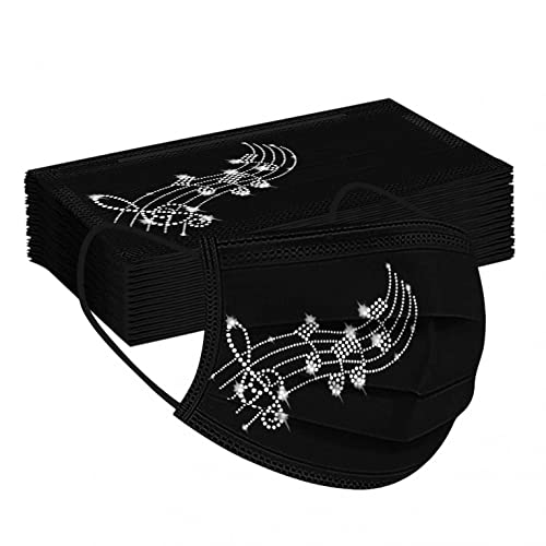 TMDD 10/50 Stück Erwachsene Schwarz Mundschutz mit Motiv Einweg Mund Nasenschutz Einmal 3-lagig Mode MNS Masken Atmungsaktiv Mund-Nasen Bedeckung Schals Halstuch Damen Herren Cover