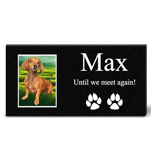 Image of ADFSTONE Personalized Dog & Cat Memorial Stone - Granite & Porcelain Portrait - Weatherproof & Waterproof - Custom Pet Grave Marker