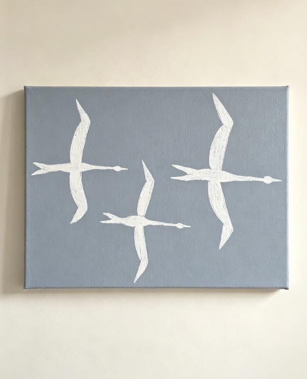 Cuadro decorativo moderno en lienzo minimalista de pájaros azul claro de 30x40cm sin marco