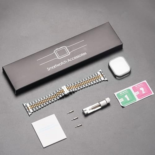 Image of baozai Compatible Apple Watch Bands 46mm 45mm 44mm 42mm 41mm 40mm 38mm, Stainless Steel Band with Screen Protector Case for Apple Watch Series 11 /10 /9 /8 /7 /6 /5 /4 /3 /2 /1 /SE3