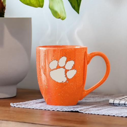 Image of Rico Industries NCAA Clemson Tigers Orange Personalized 16 oz Team Color Laser Engraved Speckled Ceramic Coffee Mug