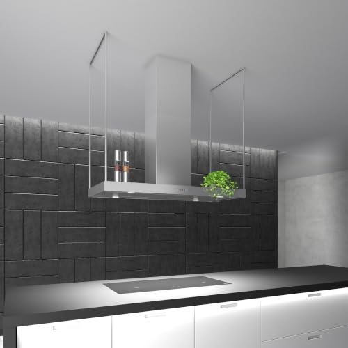 Image of Futuro Futuro Europe Series Island Mount Range Hood, Italian Stainless Steel Ceiling Chimney Hood with Perimeter Suction & Multi-Speed Blower (48 inch)