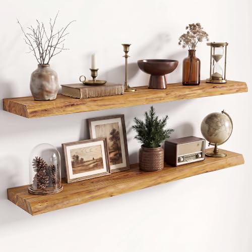 Image of Fun Memories 36 inch Wall Mounted Floating Shelves, Natural Elm Wood, 2 Pack
