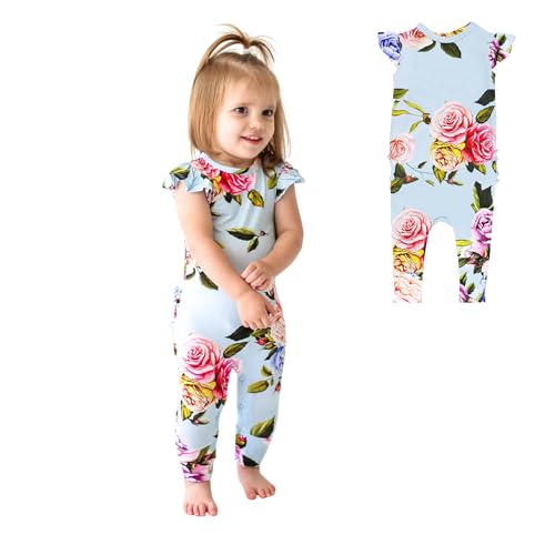 Image of Posh Peanut Baby Girl Pajamas – Ruffled Cap Sleeve Romper PJs – Soft Viscose from Bamboo One-Piece for Babies & Toddlers