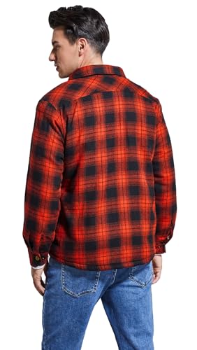 Image of Men's Sherpa Cotton Flannel Shirt Jacket Plaid Button Coat Pocket
