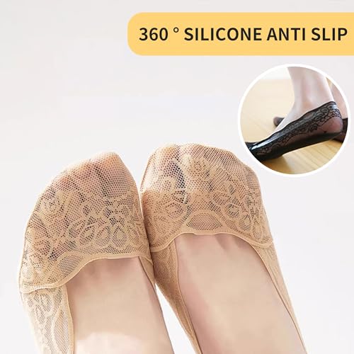 Image of 5 Pairs Low Cut Lace Socks - Ice Silk Thin No Show Non-Skid Boat Socks for Women & Girls