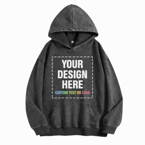 Image of Maydear Custom Vintage Washed Hoodie, Personalized Text Logo Pullover Sweatshirt for Men Women