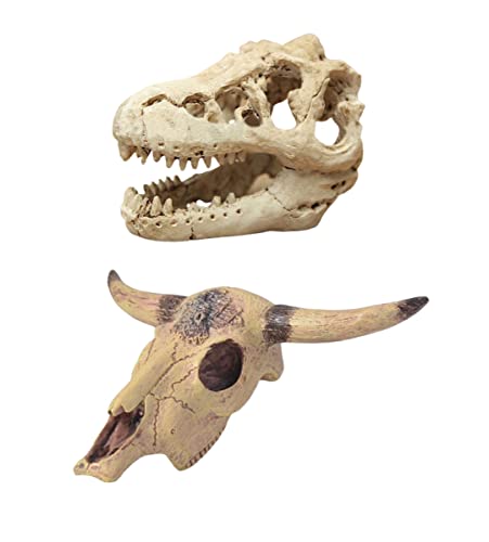 AWXZOM Desert Reptile Decor Skull Fish Tank Decorations Bearded Dragon Accessories Desert Reptile Decor Bearded Dragon Decor, Snake Tank Decor (Cattle+ Dinosaur)