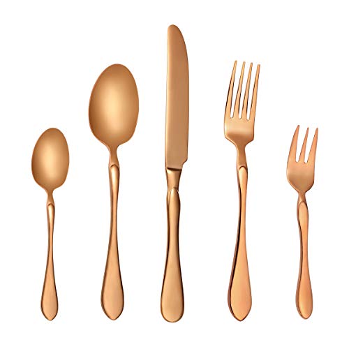 Elegant 18/10 Heavy Duty Silverware Set for 6, Lekoton 30 Piece Copper Flatware Utensils Set, Cutlery Set, Include Dinner Knife,Dinner Forks,Dinner Spoons,Salad Forks,Teaspoons