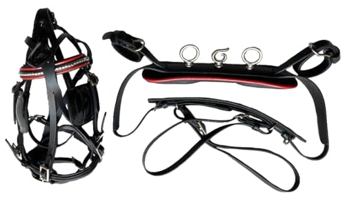 Tan Leather Mini Pony Driving Harness – Size A Cart Harness for Show, Training & Pleasure Driving – Complete Set. No Bit. (Black, Size A)