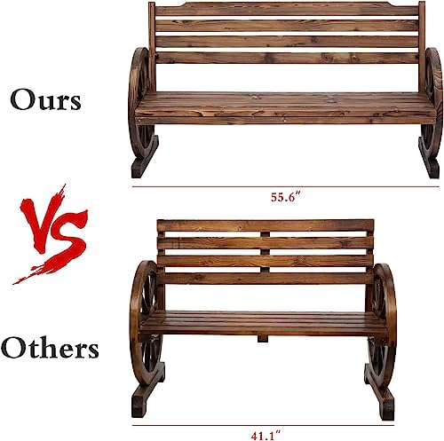 Kinfant OTDC216 Patio Bench Wooden Garden Seat - 55 Inch Outdoor Rustic Brown 2-Person Wagon Wheels Furniture thumb #1