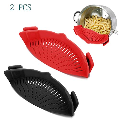 WeTest 2 Pack Heat Resistant Silicone Pot Strainer, Clip on Pots Pans, Pan