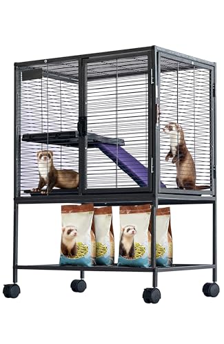 Garvee Metal Small Animal Cage,34 ''H Multi-Level Ferret Cage for Small Animals - Large Hamster Cage with Ramp, Extra Storage Stand, RemovableTray for Chinchilla, Rabbit, Guinea Pigs, Hedgehog, Gerbil