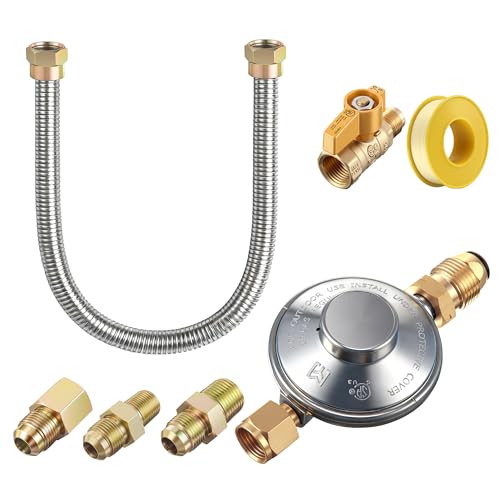 HooLing One Stop Universal Gas Appliance Hook Up Kit with Propane Low Pressure Regulator, Comes with Yellow PTFE Tape, Easy to Install