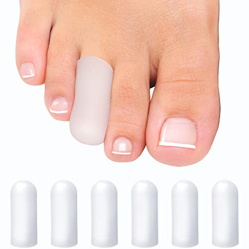 Image of Soft Gel Toe Caps with Healing Coconut Oil - 6 Reusable Small Toe Protectors for Ingrown or Missing Toenails, Corns, Calluses & Blister Relief