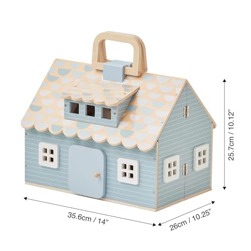 Olivia's Little World Wooden Cottage Dollhouse with 12 Accessories & 4 Figurines – Portable 2-Story Playhouse for 3.5" Dolls – Foldable Miniature Toy House for Girls Ages 3+ by Teamson Kids - Image 6