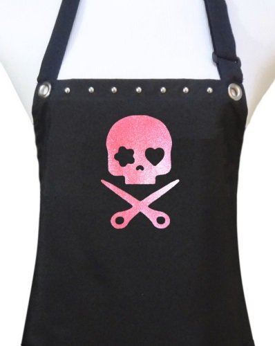 Trendy Salon Aprons Waterproof Hair Stylist Apron, Pink Glitter Skull