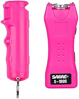 SABRE Pepper Spray and Stun Gun Multi-Range Protection Pack, 25 Bursts, 10-Foot (3 Meter) Range, Ergonomic Finger Grip, Flip Top Safety, Key Ring, Painful 1.60 μC Charge, 120 Lumen Flashlight, Compact