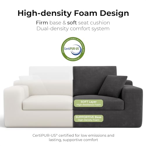 Image of LIKIMIO Loveseat Sofa in a Box, 78 inch Cloud Boneless Couch for Living Room with 30 inch Comfy Deep Seat, Modern Upholstered Corduroy Sofa for Apartment, Home Office, No Assembly, Dark Grey