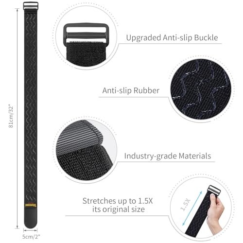 Trilancer Elastic Cinch Straps with Anti-Slip Strips, 81cm x 5cm (4 Pack) Multipurpose Hook and Loop Bundling Straps for Hose, Cords, Bike, Luggage, Camping, Yoga Mats - Image 2