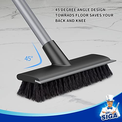 Image of MR.SIGA Floor Scrub Brush with Long Handle, 2 in 1 Scrubber and Squeegee for Cleaning Bathroom, Patio, Garage, Wall, Tile with Stiff Bristles (Pack of 3)