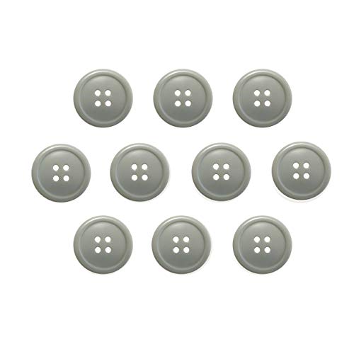 Buttons 1 Inch (1”) 4 Hole 10 Pieces - White Black Clear - Sewing Crafts Replacement Button -Perfect for Crafts, Coats, Shirts, Pants, Shorts, Cardigans, Blazers, Skirts (Grey)