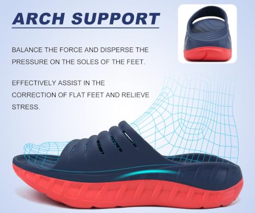 Image of KuaiLu Mens Recovery Sandals Orthotic Arch Support Open Toe Sport Slides Thick Cushion Orthopedic Plantar Fasciitis Slip On Wide Width Summer Pool Beach Waterproof