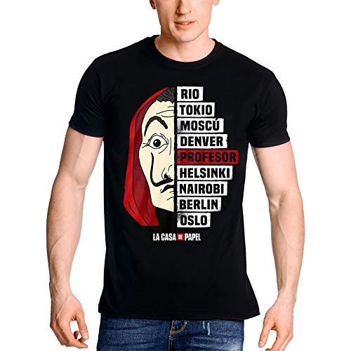 Casa de Papel Maglietta Shirt, Nero, L Uomo