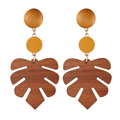 Scddboy Monstera Palm Leaf Earrings Wooden Dangle Ear Rings,Summer Tropical Earrings For Women #TOP18