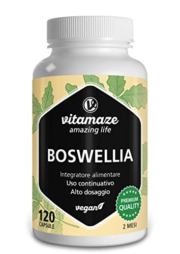 Boswellia Serrata 9000 mg (10:1), 120 Capsule, 900 mg di Estratto per Dose Giornaliera, 85% Acidi Boswellici, Integratore Vegano, Privo di Magnesio Stearato, Qualità Tedesca, Vitamaze®