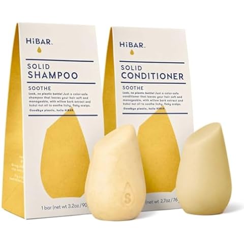 HiBAR - Soothe Shampoo & Conditioner Set - For Dry, Itchy, Flaky Scalps - Improves Scalp Health - Willow Bark Extract & Salicylic Acid - Plastic, Soap, Paraben & Sulfate-Free -Color Safe -2 Solid Bars Cover