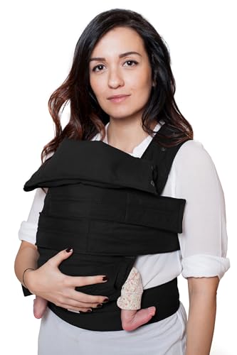 Marsupi Marsupio Per Neonati Dalla Nascita Fino A 15 Kg - Marsupio Leggero E Compatto - Con Chiusura A Strappo - Sistema Di Fissaggio Facile E Robusto - Cotone Biologico,Black L - 5