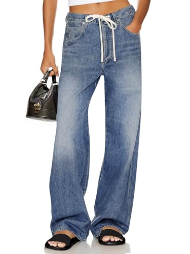 Cicy Bell Womens Wide Leg Jeans Drawstring High Waisted Baggy Straight Leg Jeans Trendy for $49.99 at Amazon