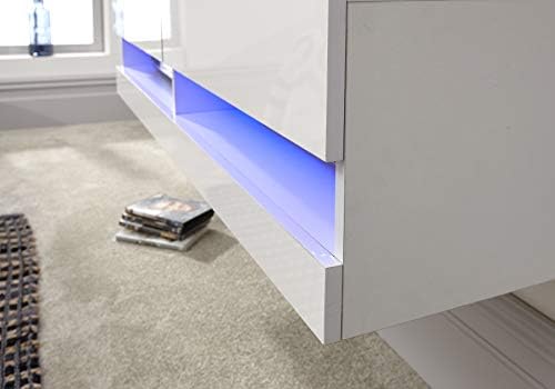 Home Source LED Wall Mounted TV Unit with High Gloss Finish, White, Two Storage Shelves