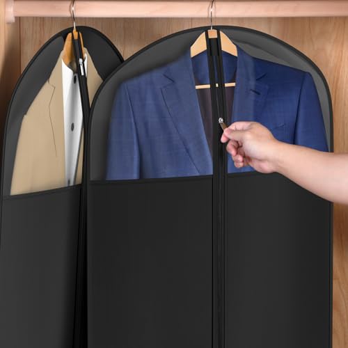 Image of Univivi Garment Bag Suit Bag for Hanging Clothes, 40 inch Lightweight Full Zipper Washable Suit Cover with Large Visible Window for Suit Coat, Jacket, Sweaters (Set of 6), Black