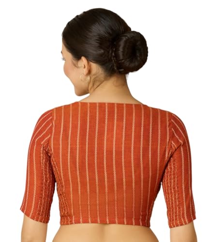 Image of Studio Shringaar Women Cotton Half Sleeve Side Stretchable (Smocked) Readymade Saree Blouse