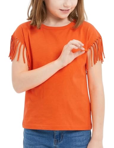 Image of Noomelfish Girls Fringe Sleeve T-Shirts Tassel Casual Summer Tee Tops (5-12 Years)