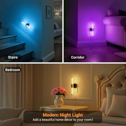 Image of JandCase Night Light, Night Lights Plug into Wall, Color Changing Nightlight RGB with Dusk to Dawn Sensor, Vanity Light Bar for Hallway, Bathroom, Rooms