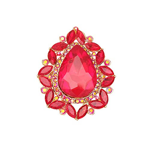 Liye Stunning Valentine's Day Red Crystal Pave Teardrop Flower Stretch Cocktail Ring Women's Stunning Crystal Pave Teardrop Floral Stretch Cocktail Ring Paved Crystal Scarf Holders(Style2-Red)
