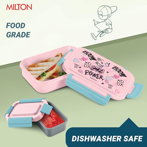Image of MILTON Big Candy Tiffin Lunch Box for Kids Boys & Girls with Leak-Proof Inner Container| Food Grade,BPA Free,Compact & Durable Snacks Box for Kids I Plastic Spoon & Fork, 830 ml, Light Pink