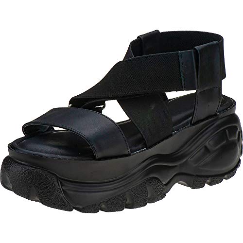 Sandalia Papete Feminina Alta Plataforma Eleganteria Tamanho:39;Cor:Preto